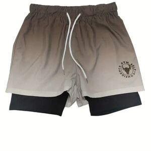 Men's Brown Gradient 2-in-1 Athletic Shorts w/ Phone Pocket